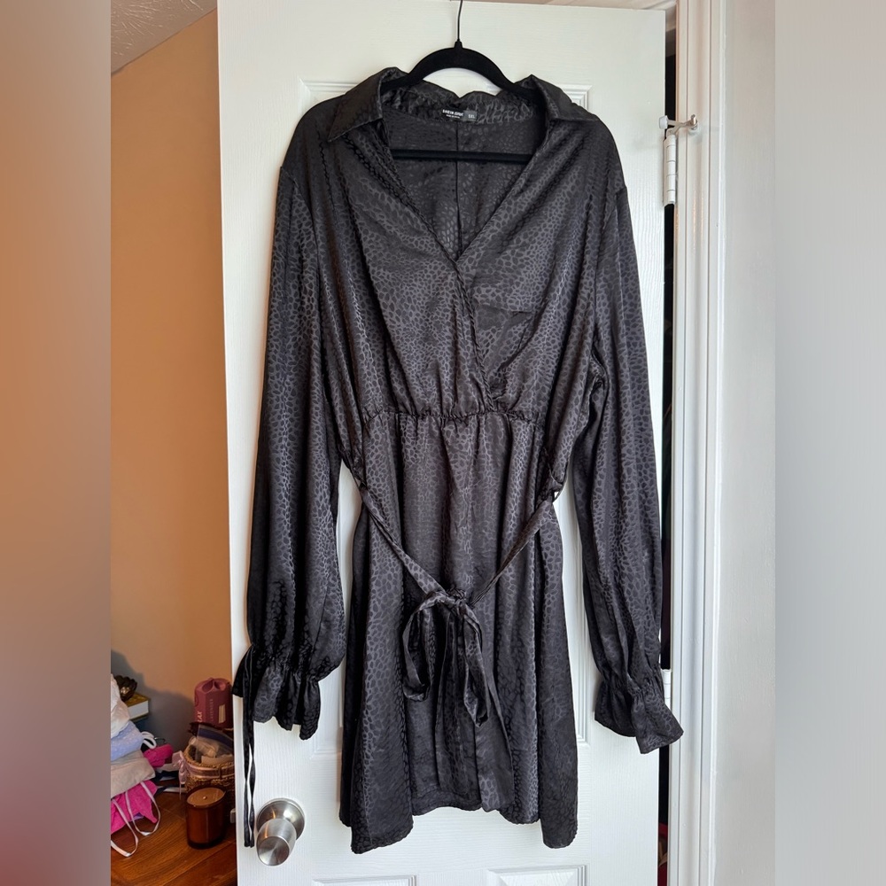 Black satin long sleeve dress